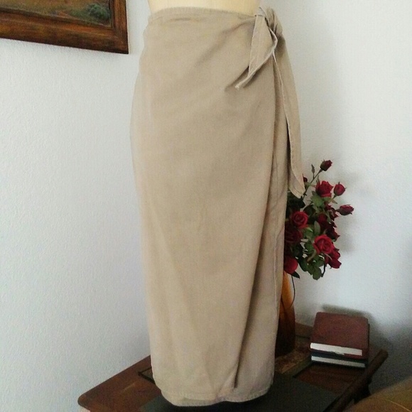 Vintage Dresses & Skirts - Vintage Beige Denim Wrap Skirt
